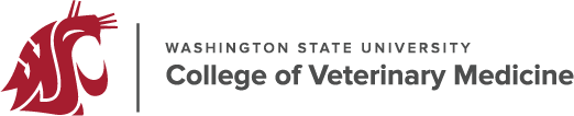 Washington State University College of Veterinary Medicine Cougarhead logo. The Cougarhead is a made up of the letters W, S, and U stylized to look like a cougar with its mouth open.